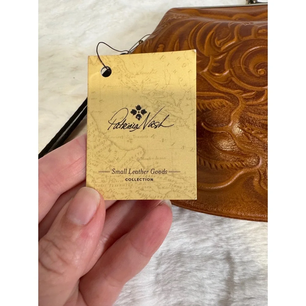 Patricia Nash Embossed Brown Leather Wristlet Clutch