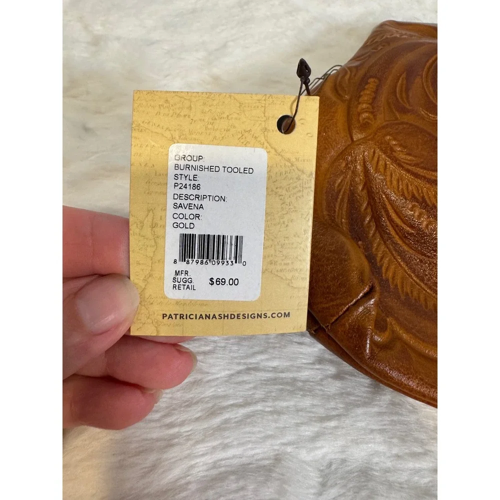 Patricia Nash Embossed Brown Leather Wristlet Clutch
