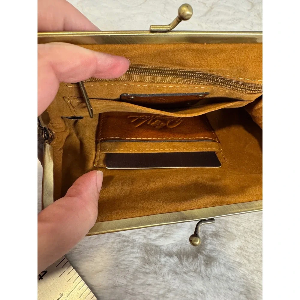 Patricia Nash Embossed Brown Leather Wristlet Clutch