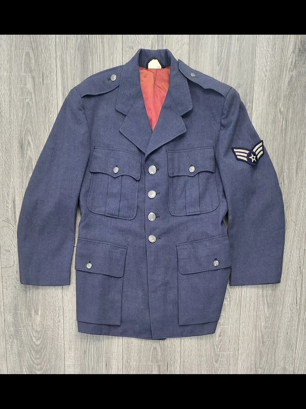 Vintage USAF Air Force Dress Blue Wool Service Coat 39XS Staff Sergeant Military