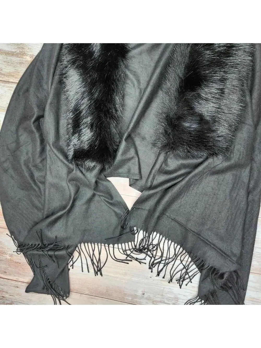 NWT Justin & Taylor Fringed Shawl Black - Flawed - See photos