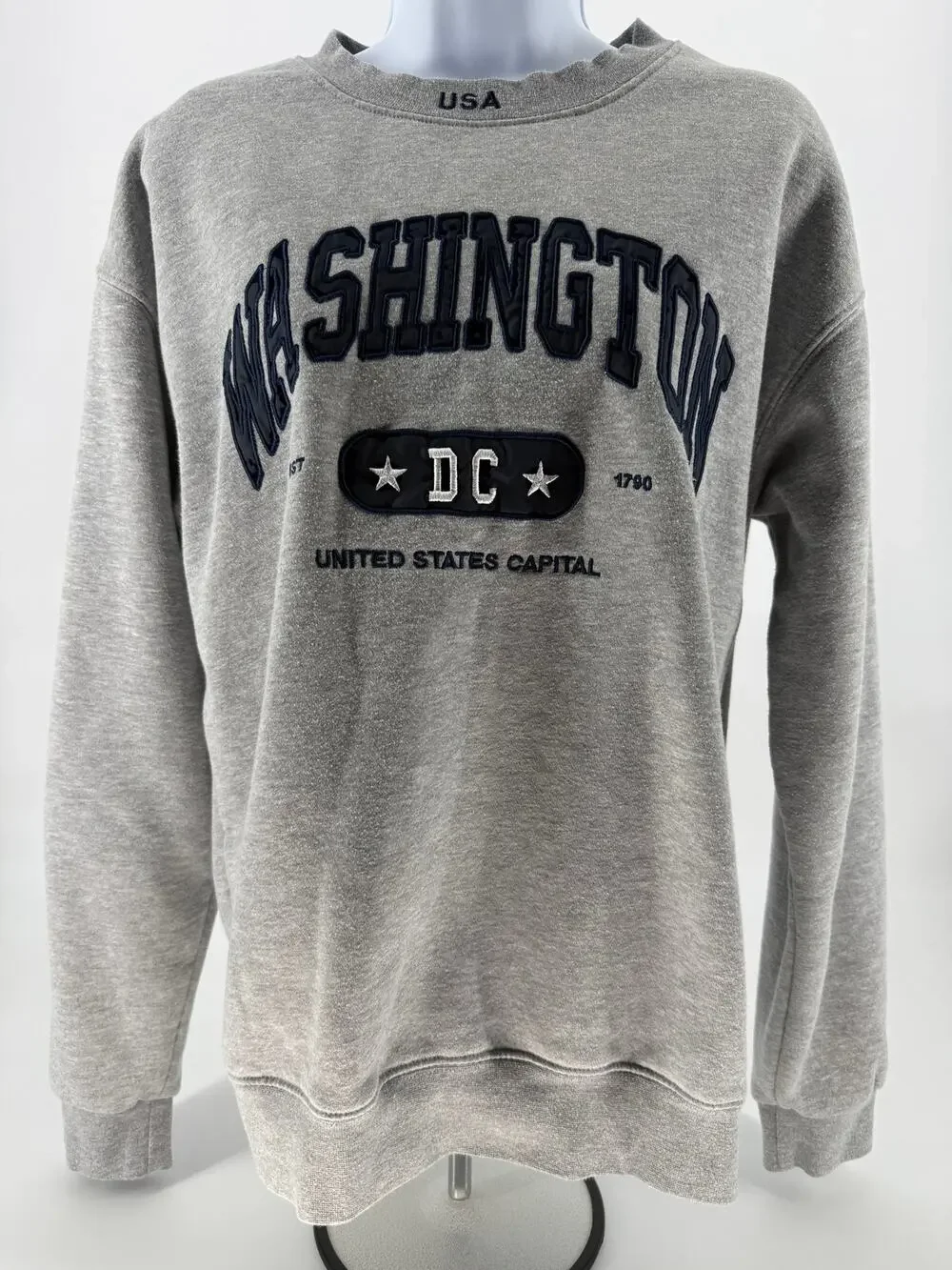 Washington DC Crewneck Sweatshirt Gray Fleece USA Souvenir Adult Medium