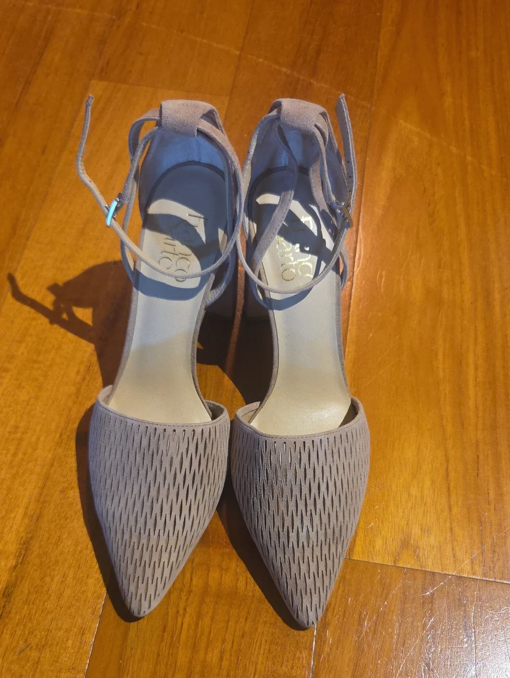 Franco Sarto Pointed Ankle-Tie Pumps in Taupe
