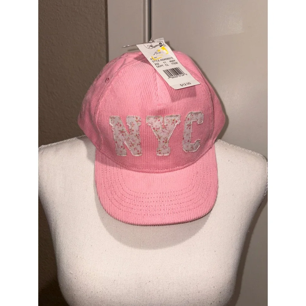 Kids Pink Corduroy NYC Floral Applique Baseball Cap Snapback Hat