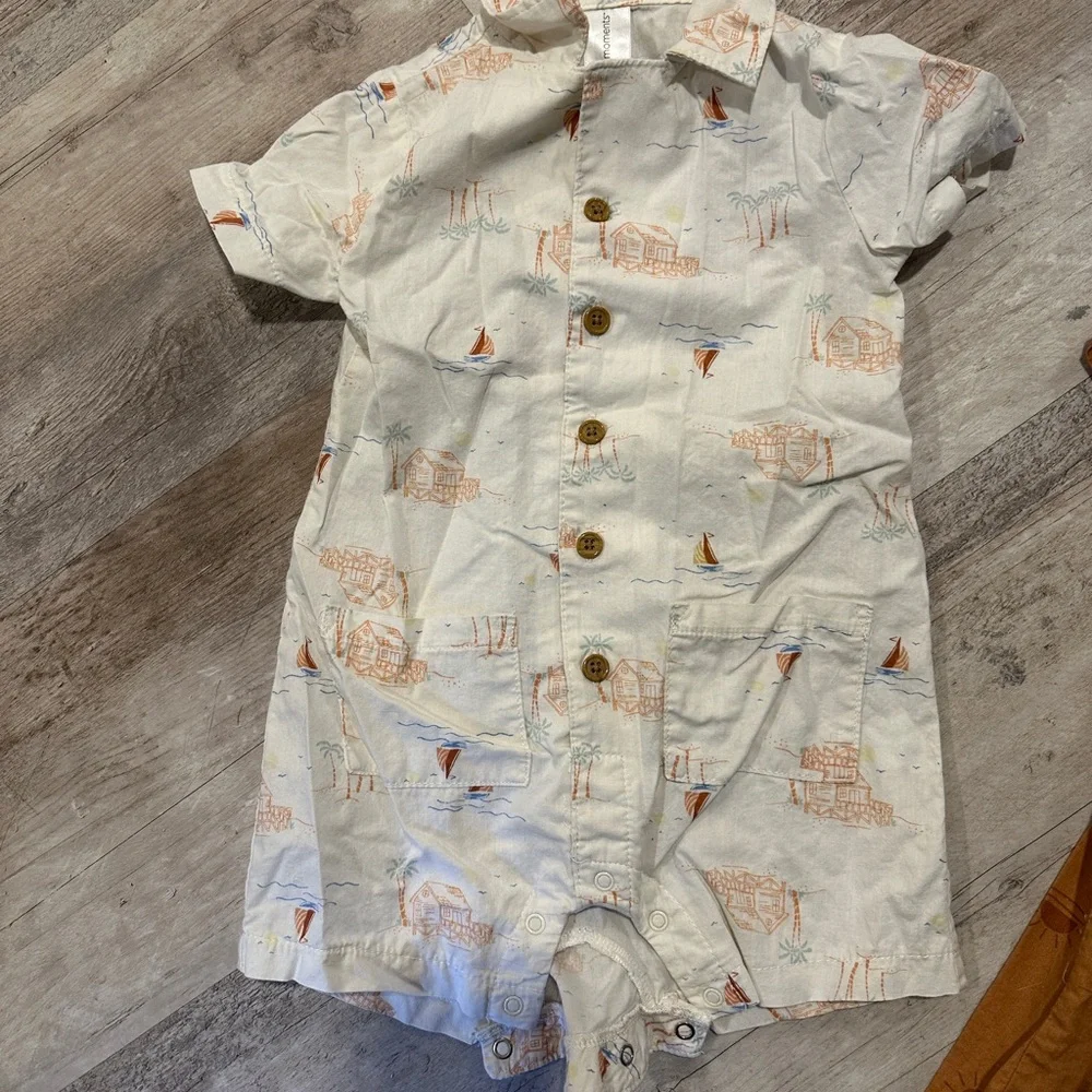Baby Boy Printed Bodysuit Set - White and Brown