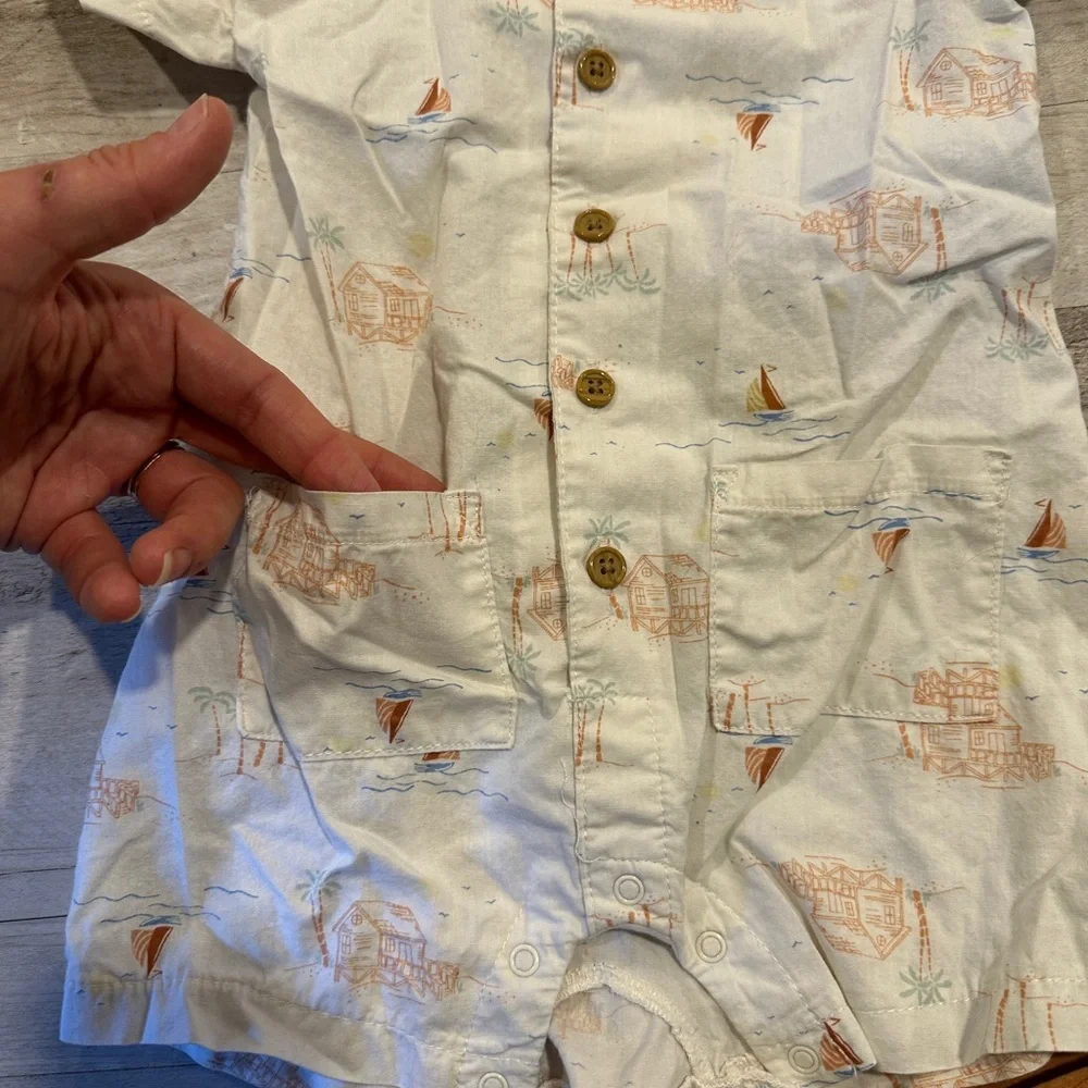 Baby Boy Printed Bodysuit Set - White and Brown