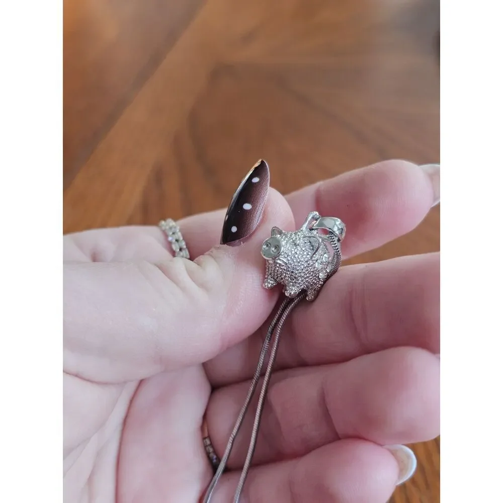 Crystal Gem Cute 3D Pig Necklace, Piggy‎ Lover Charm Piglet Pendant Silver