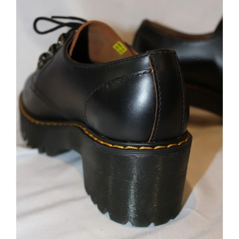 Dr‎ Martens Women LEONA Low Black Platform Shoes Oxford Size