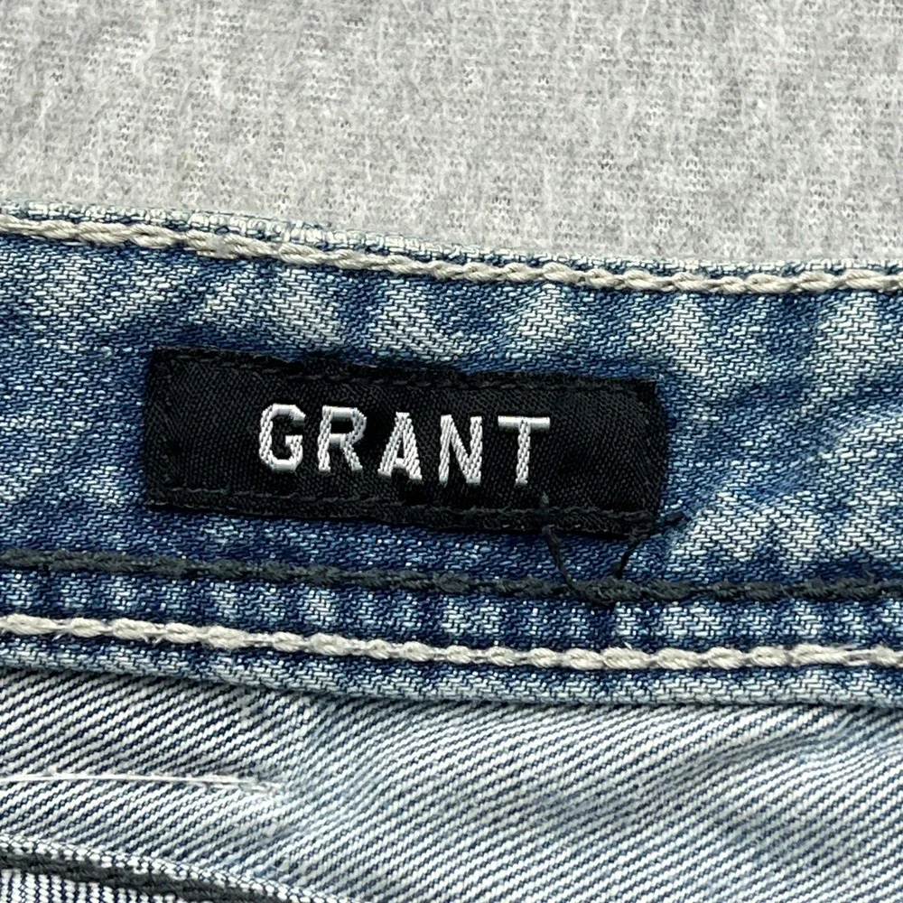 Affliction Grant Jeans Mens 34* Blue Embroidered Cross Pockets Straight Leg