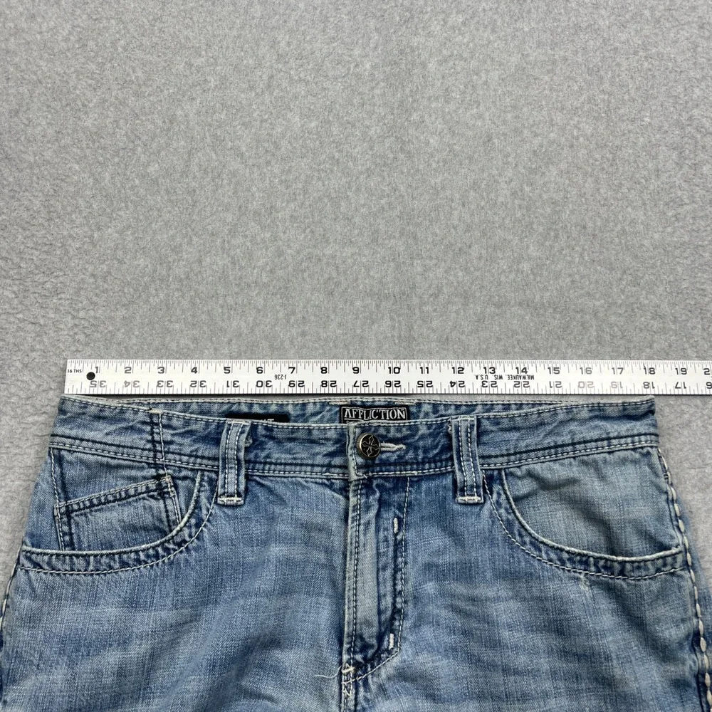 Affliction Grant Jeans Mens 34* Blue Embroidered Cross Pockets Straight Leg