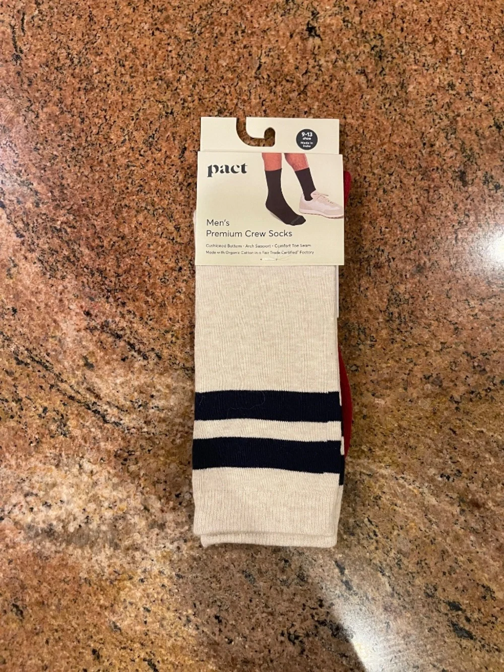 NEW! Men's Pact Varsity Stripe Navy Blue Crew Socks Shoe Size: 9-13 (2 Pair)