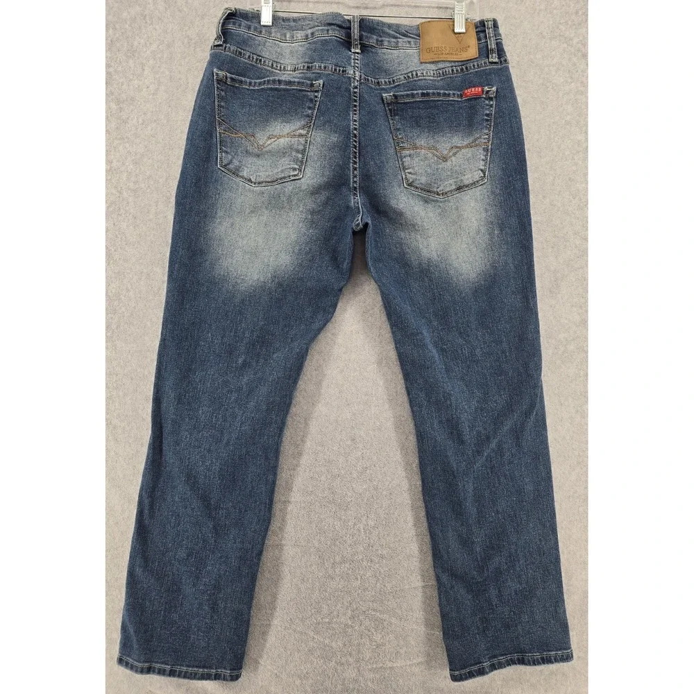 Guess Lincoln‎ Slim Straight Denim Jeans Men's 34x30 Blue Stretch Whiskered