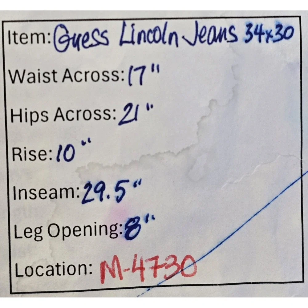 Guess Lincoln‎ Slim Straight Denim Jeans Men's 34x30 Blue Stretch Whiskered