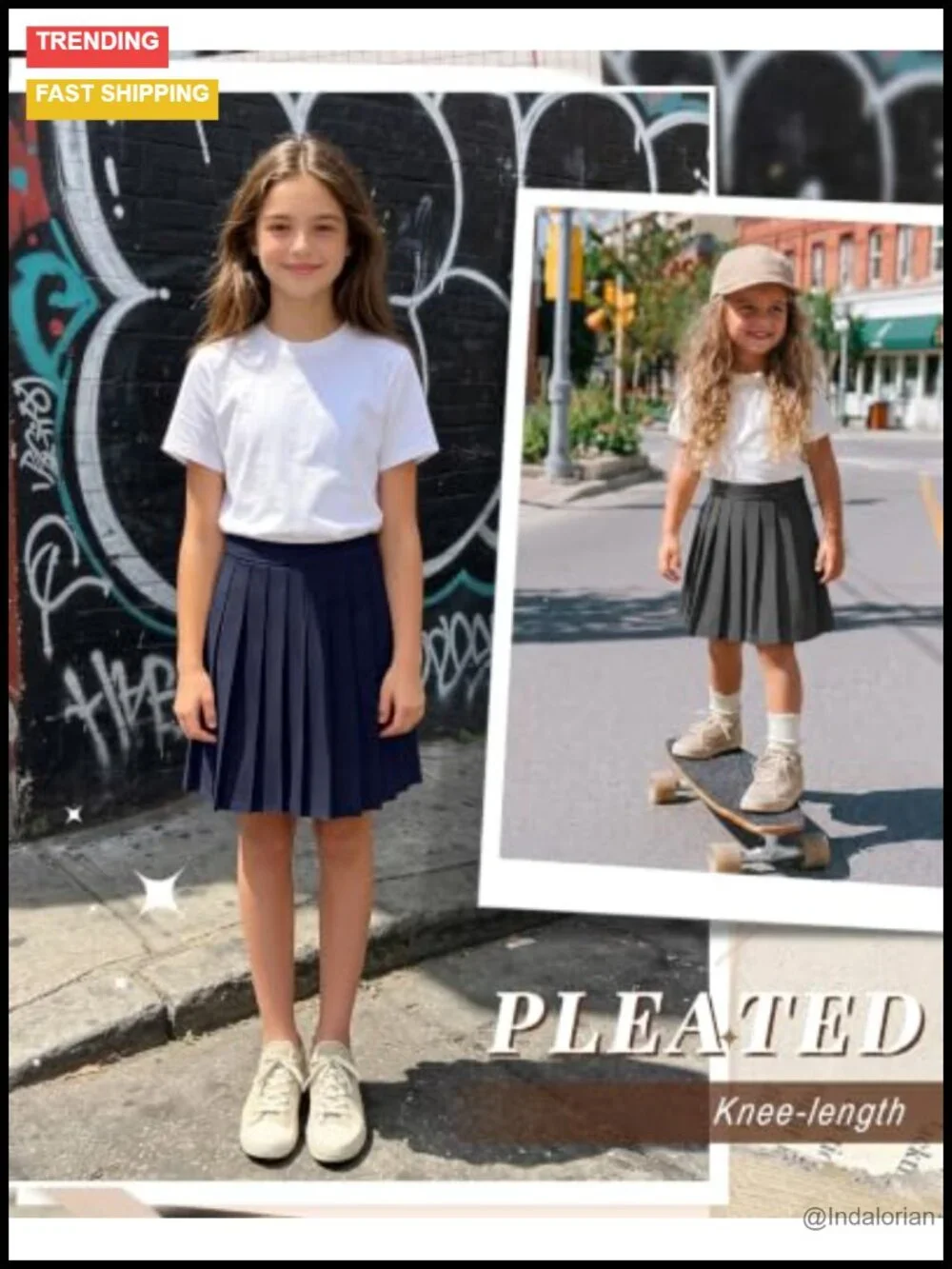 3 Pack Girls Pleated School Uniform Skirts Knee Length Adjustable Waist Skorts