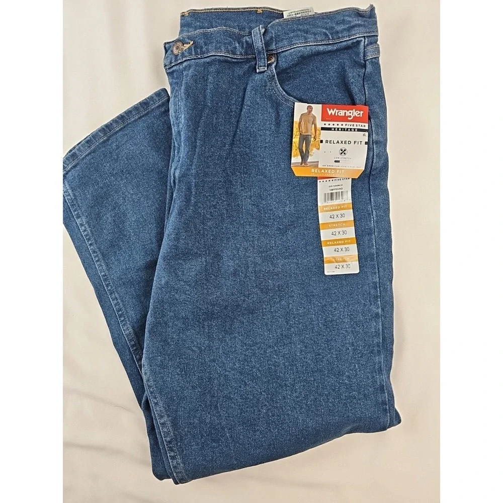 Wrangler Regular Fit Jeans Blue 5 Star Heritage‎ Denim 42x30 NWT
