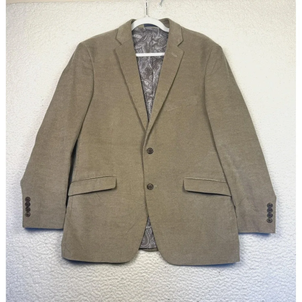 Madison Blazer Mens 42R Tan‎ Corduroy Sport Coat Two Button Paisley Lined Jacket