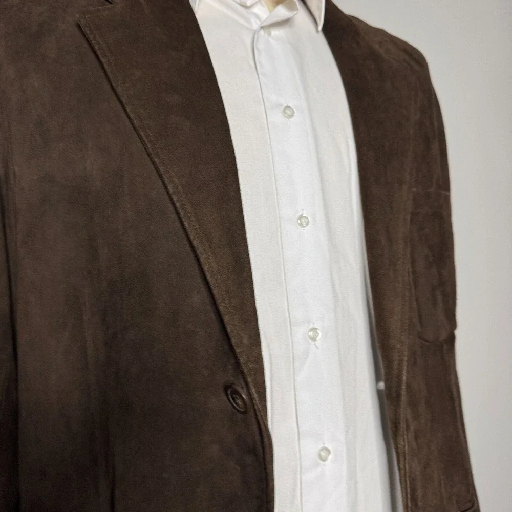Territory Ahead Men's Large Tall Blazer Brown Solid Leather‎ Suede Jacket