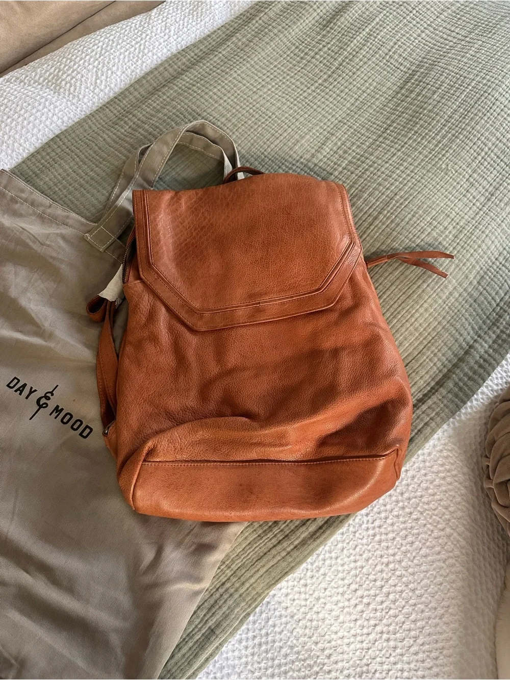 Rust Brown Pebbled Leather Backpack