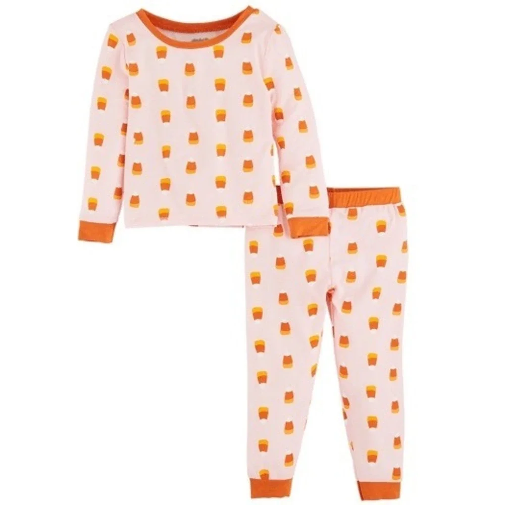 Mud Pie Kids Bamboo‎ Halloween Pajama Set Candy Corn Long Sleeve Pants Size 5T
