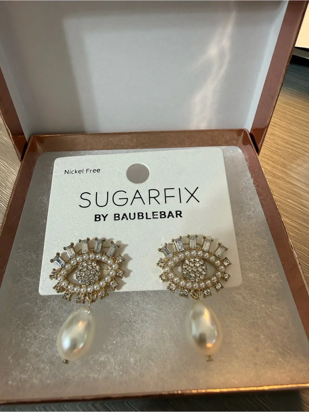 BaubleBar Gold Crystal & Pearl Eye Drop Earrings with White Pearls