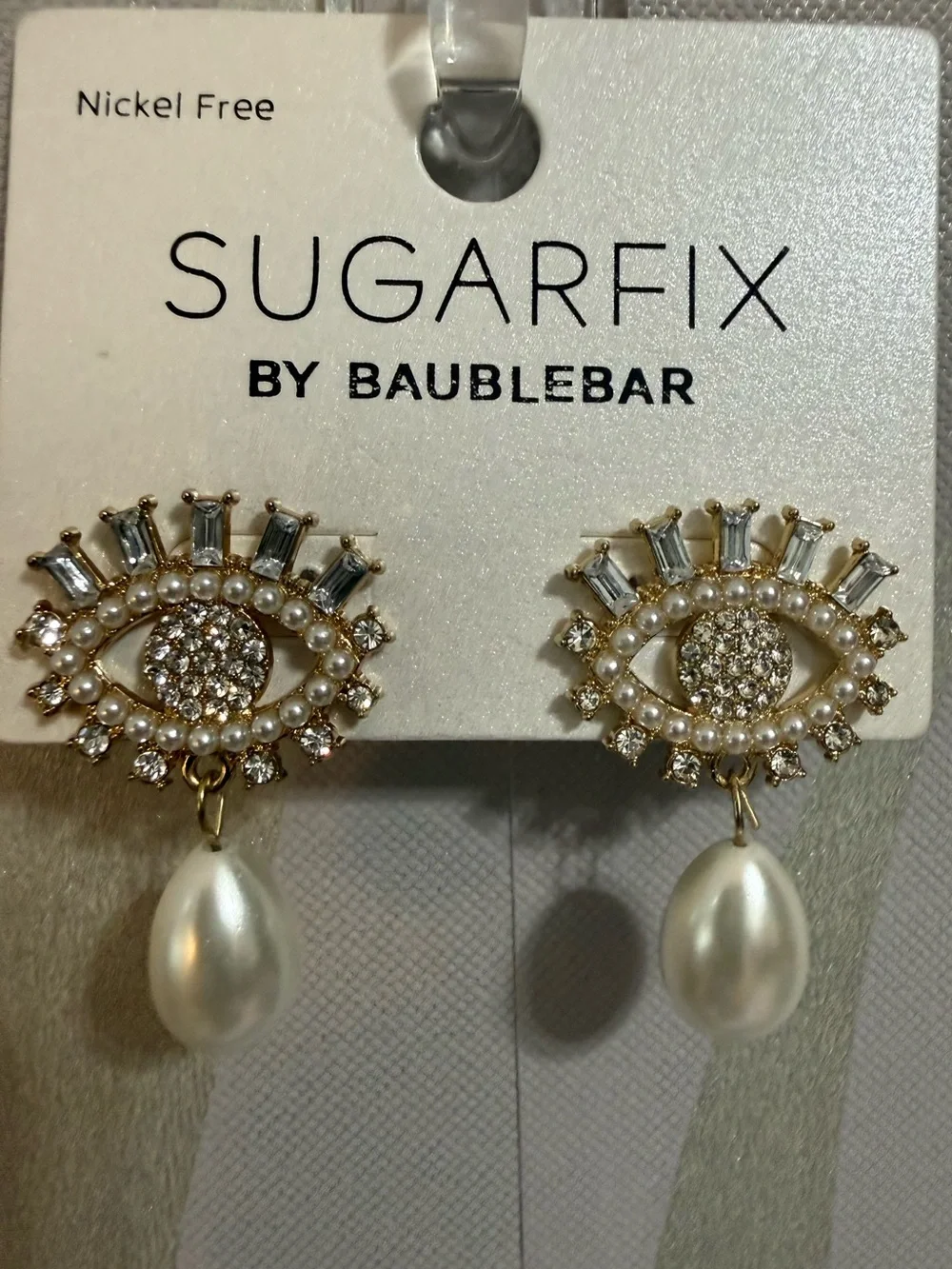 BaubleBar Gold Crystal & Pearl Eye Drop Earrings with White Pearls