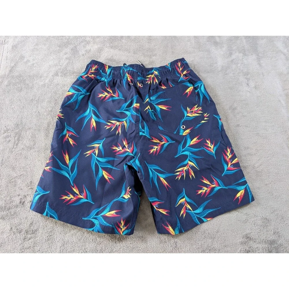 Lands End Swim Trunks Mens S Blue Tropical Floral Lined Drawstring Quick Dry