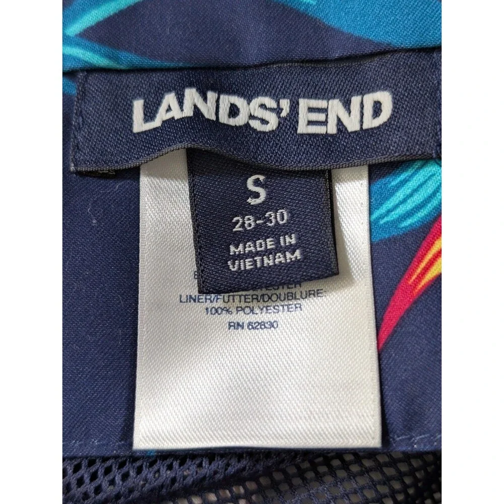 Lands End Swim Trunks Mens S Blue Tropical Floral Lined Drawstring Quick Dry