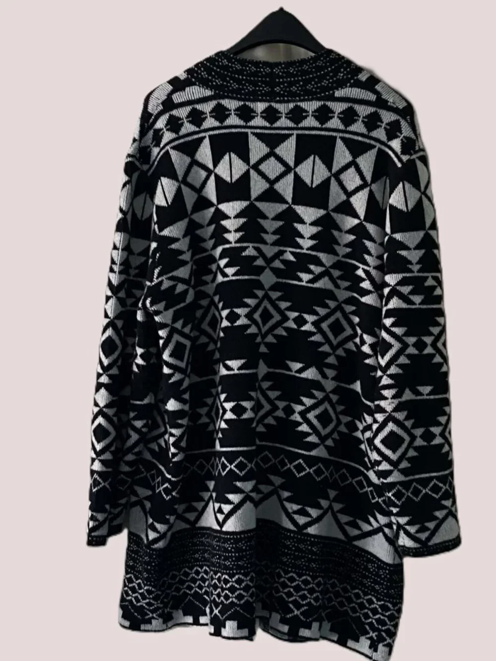 Frye Black White Southwestern Open Cardigan XL