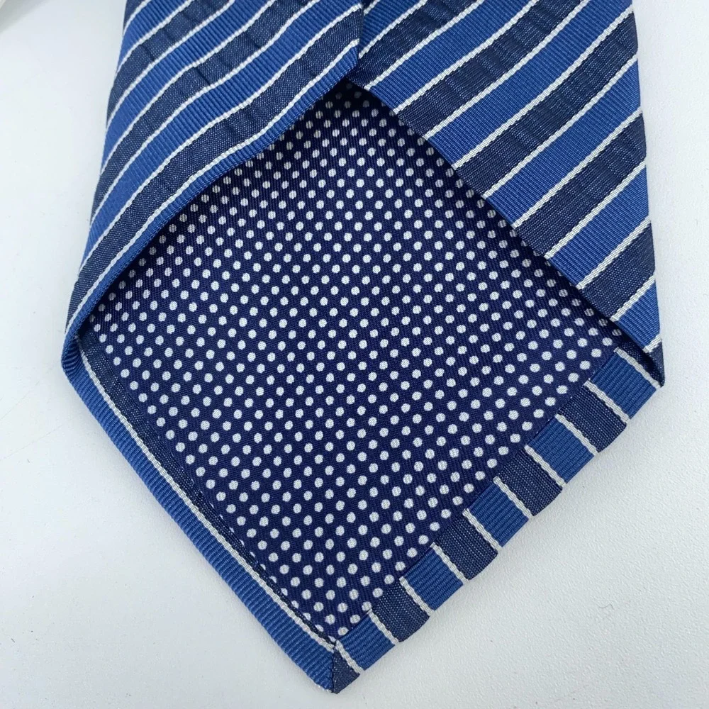 Eton Tie Men One Size Blue White Striped Silk Classic Fit Necktie Italy Made NWT