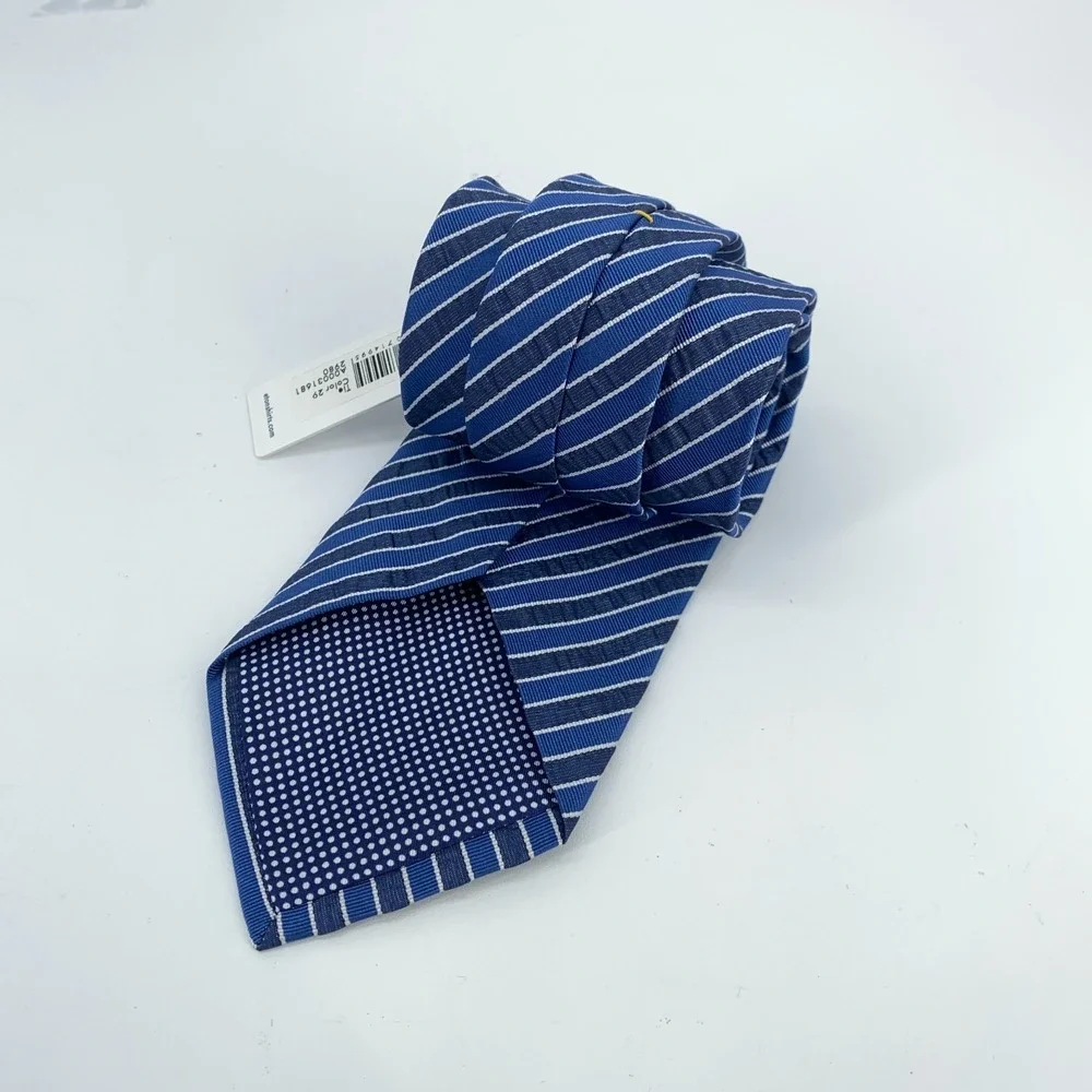 Eton Tie Men One Size Blue White Striped Silk Classic Fit Necktie Italy Made NWT