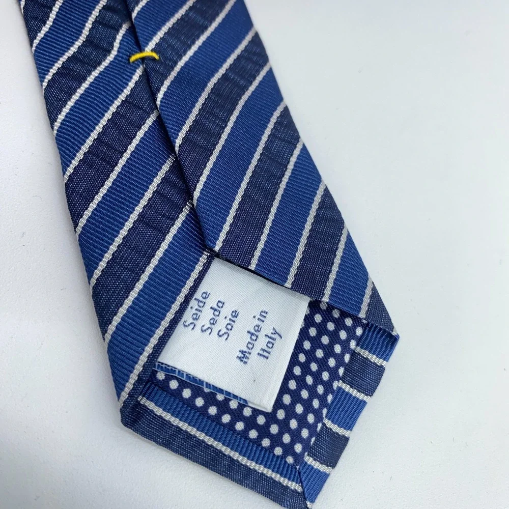 Eton Tie Men One Size Blue White Striped Silk Classic Fit Necktie Italy Made NWT