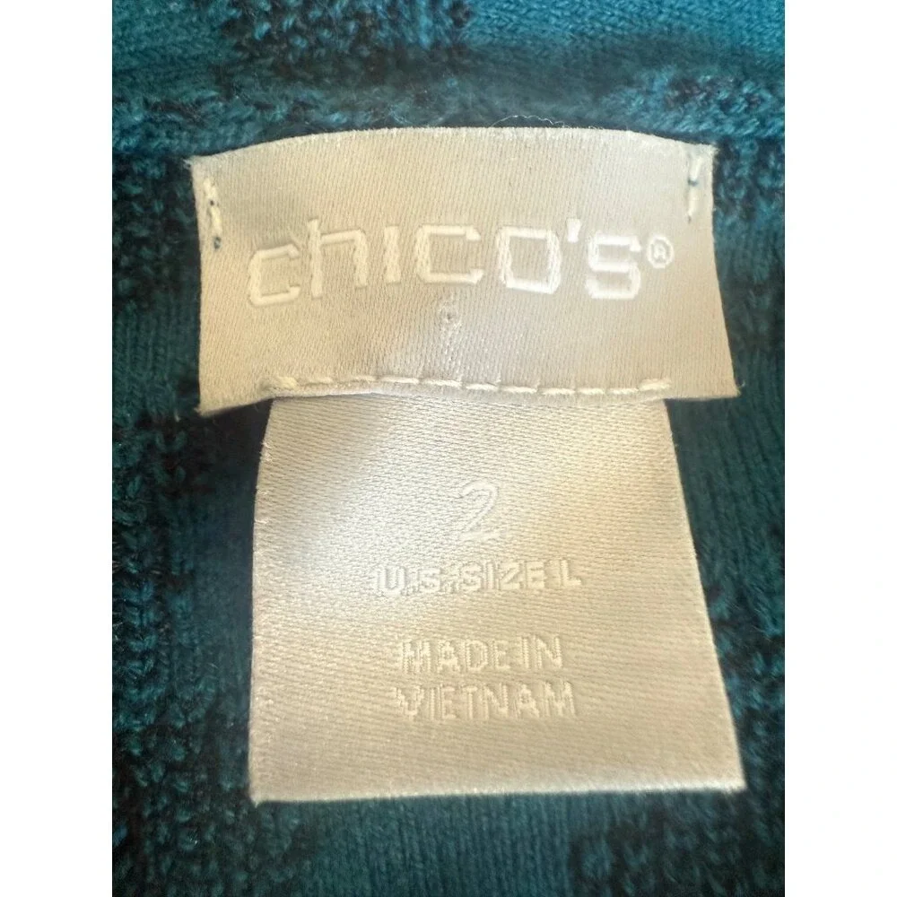 Chicos Long Blue‎ Animal Leopard Print Cardigan Sweater Size L Cotton Cheetah
