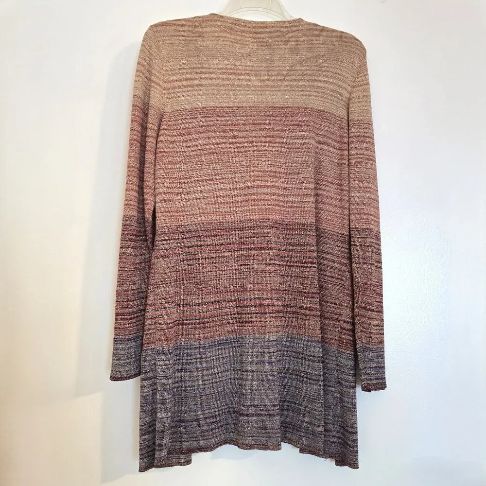 Peck & Peck Metallic Ombre Longline Open Front LS Cardigan