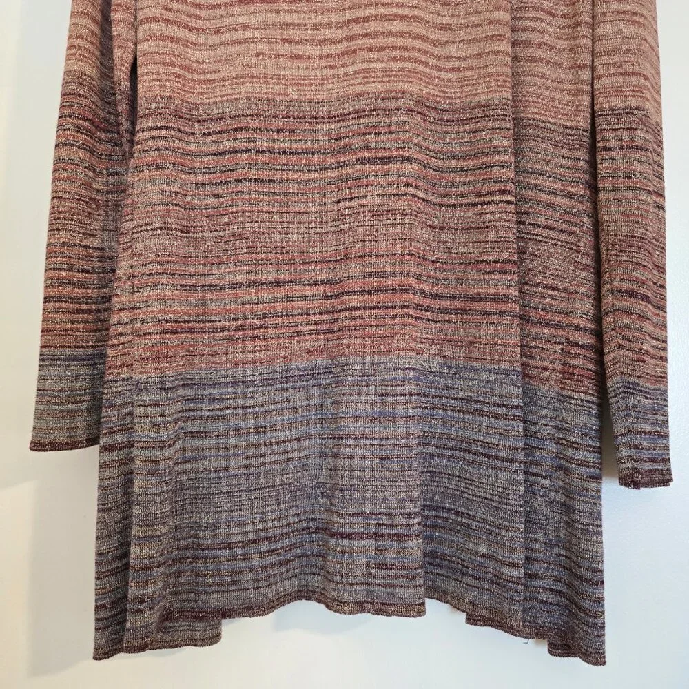 Peck & Peck Metallic Ombre Longline Open Front LS Cardigan