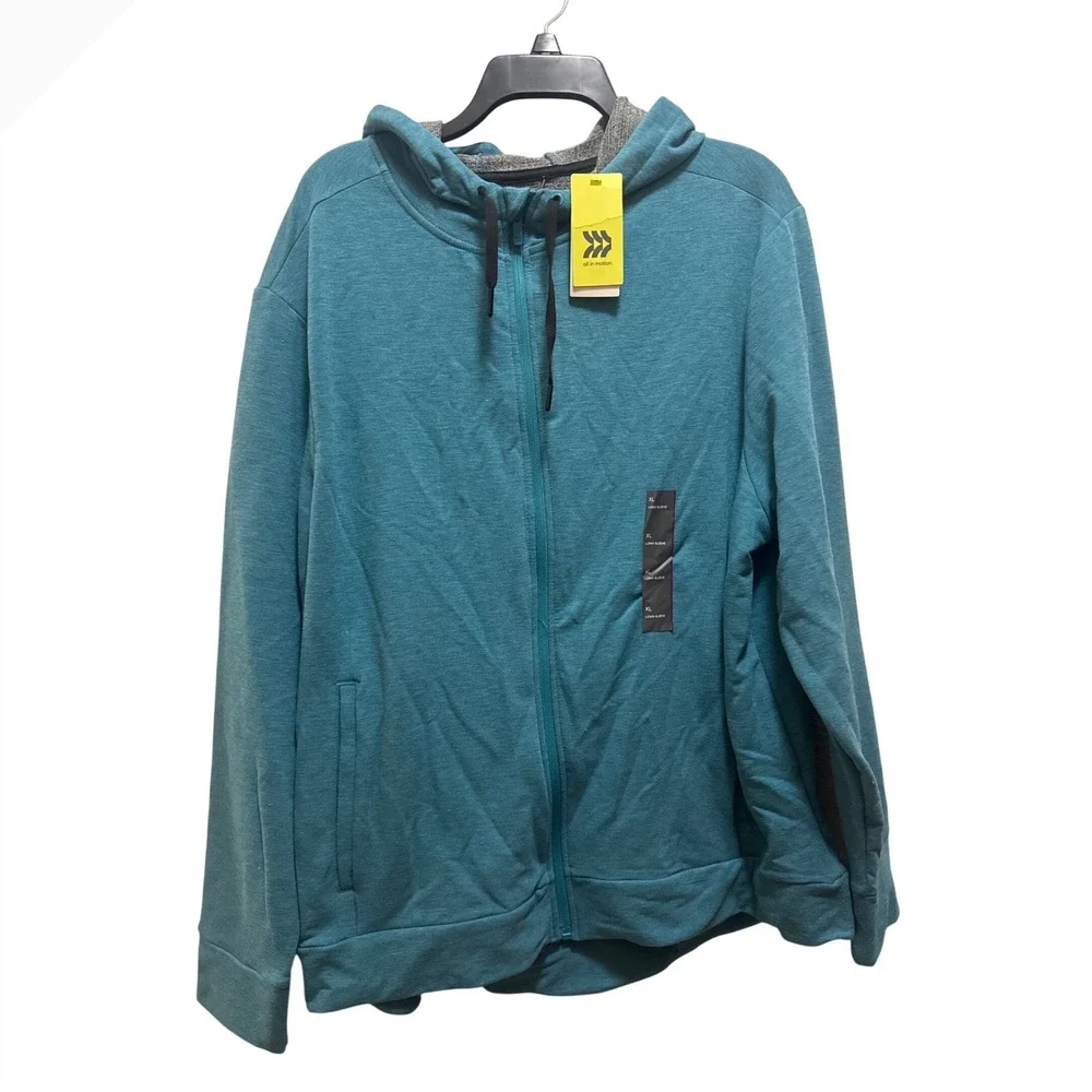 All in Motion Soft Gym‎ Hoodie Turquoise Teal Full Zip Men xL Activewear