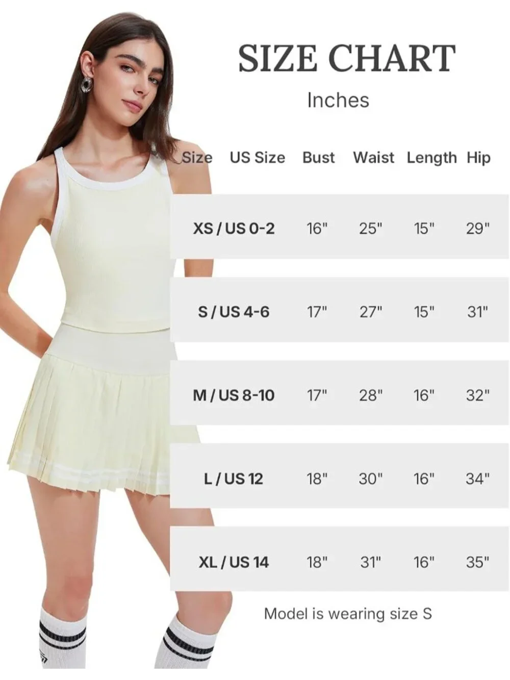 Women's Light Yellow 2 Piece Racer Back Tennis Skirt Tank Top Pull On Golf Dress