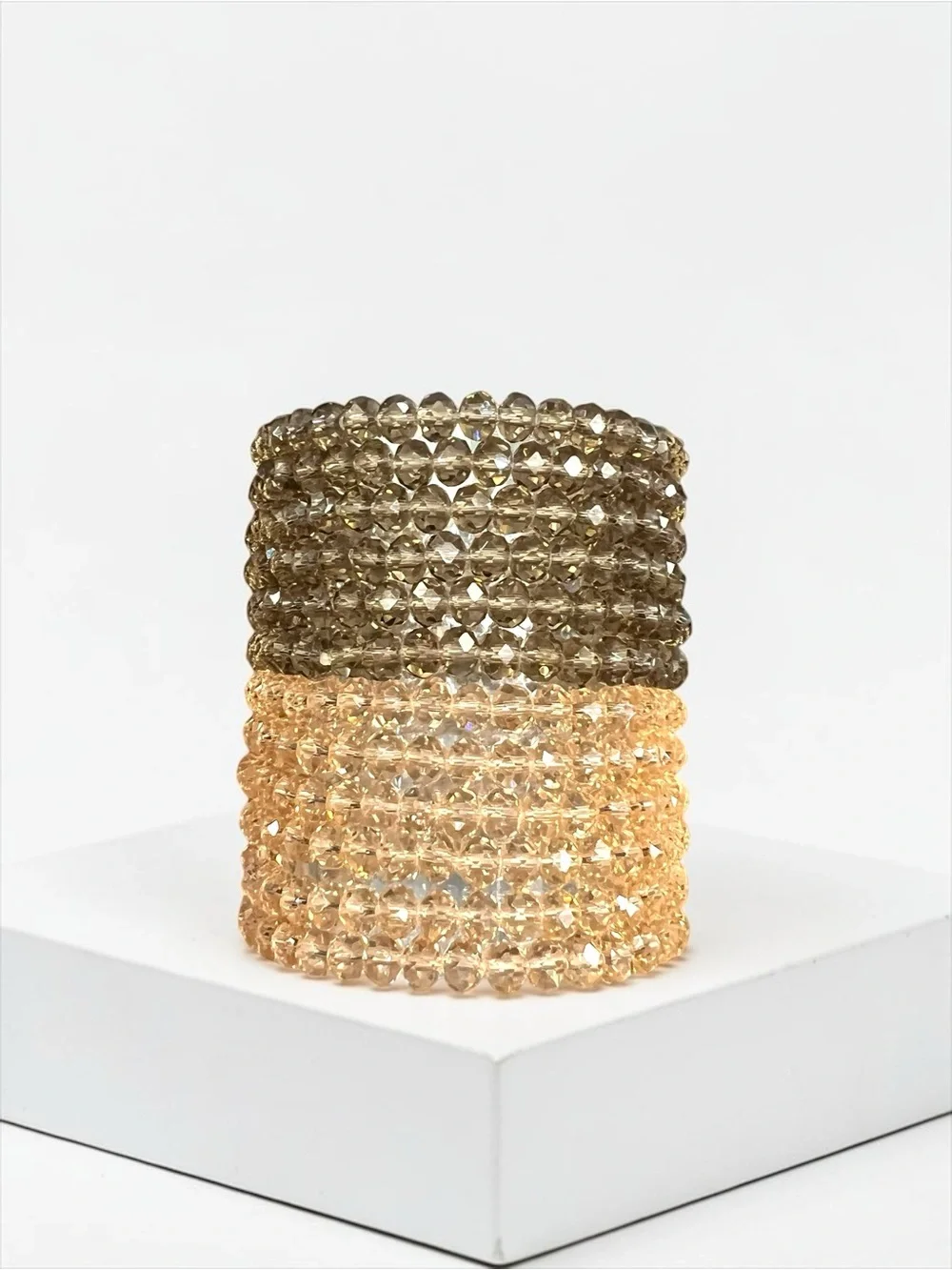 Faceted Stretch Bracelet Sets of 6 - 1 Smokey  and 1 Champagne