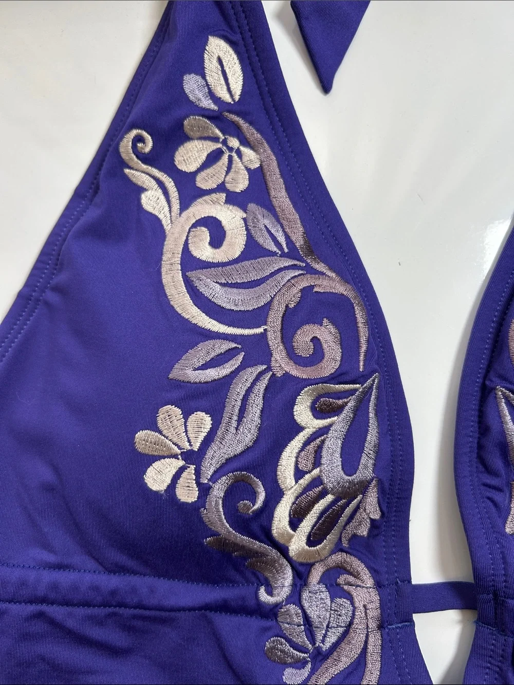 Beautiful Embroidery Accented Purple 1 Piece Swimsuit- Laundry By Shelli Segal