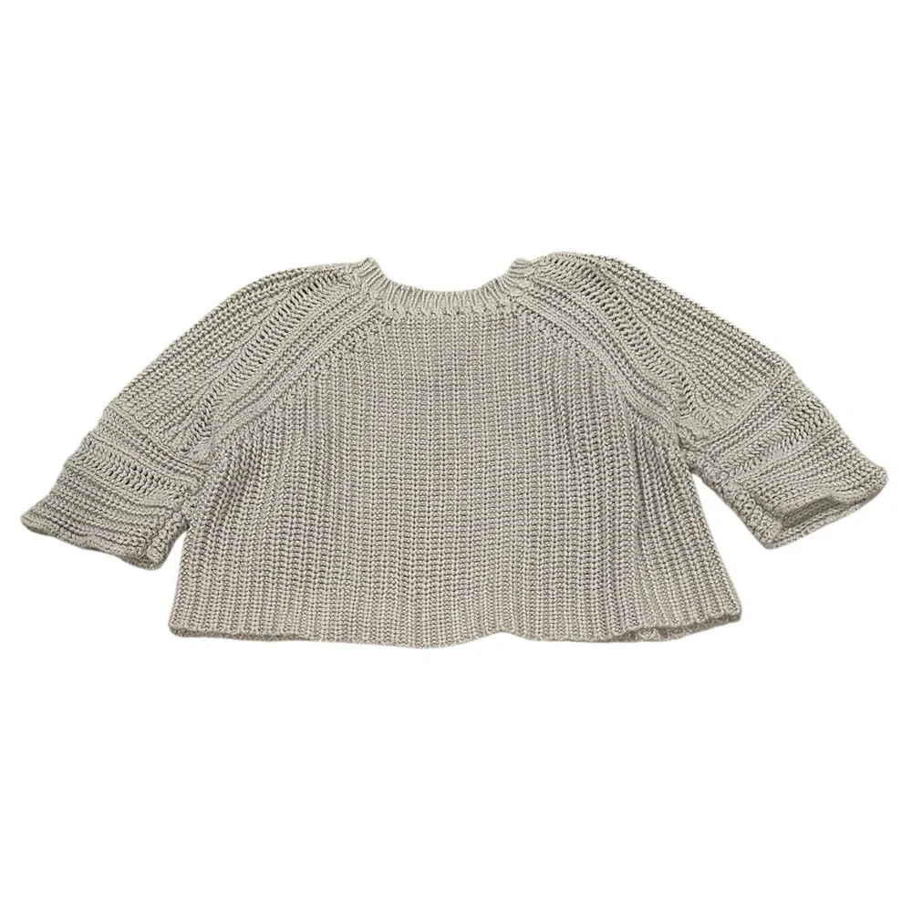 CHLOE MIKIMOTO OLD MONEY CROPPED QUIET LUXURY LAVENDER-GRAY 3/4 SLEEVE SWEATER S