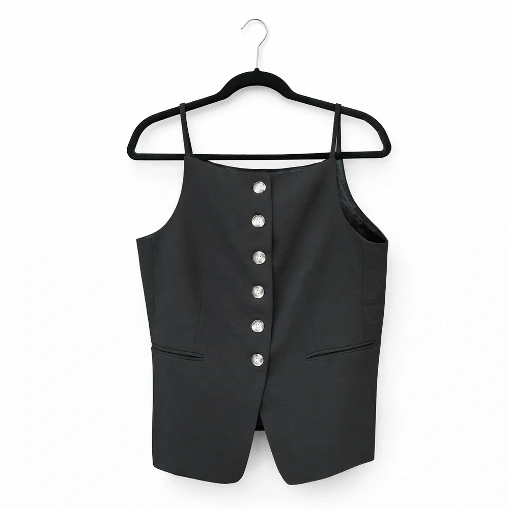 Christian Lacrouix Black Vest New Button Front Bodice  6 sleeveless academia