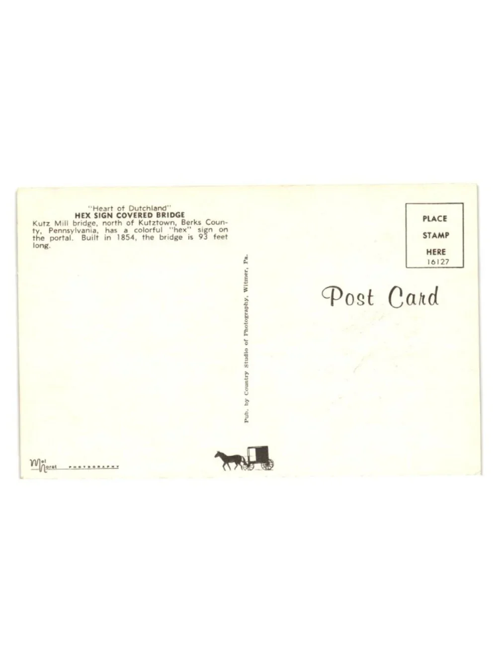 Hex Sign Kutz Mill Covered Bridge Postcard Pennsylvania Dutchland Scenic View