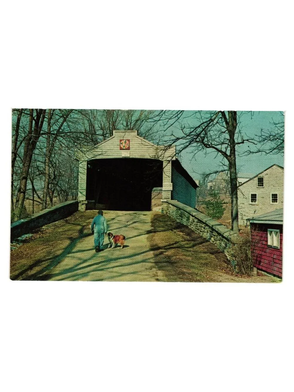 Hex Sign Kutz Mill Covered Bridge Postcard Pennsylvania Dutchland Scenic View