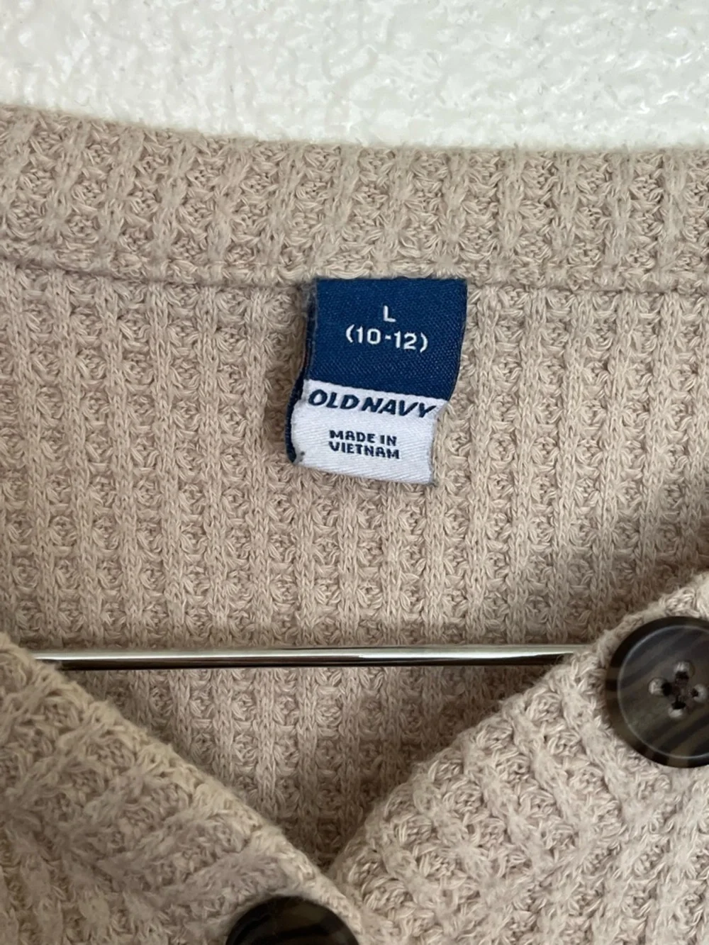 Old navy Cozy Waffle Knit Button Henley Long Sleeve Crop-Length Top Taupe L10-12