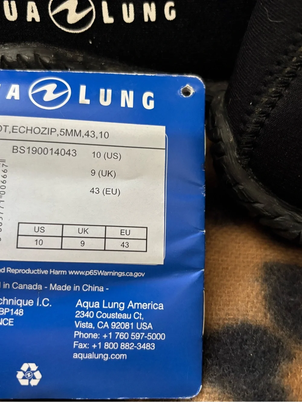 Aqua Lung 5MM Black Neoprene Dive Boots
