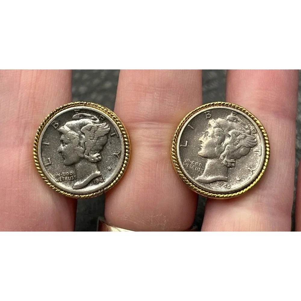 Vintage Mercury Dime Coin Silver Gold Tone Cufflinks 1941 1945