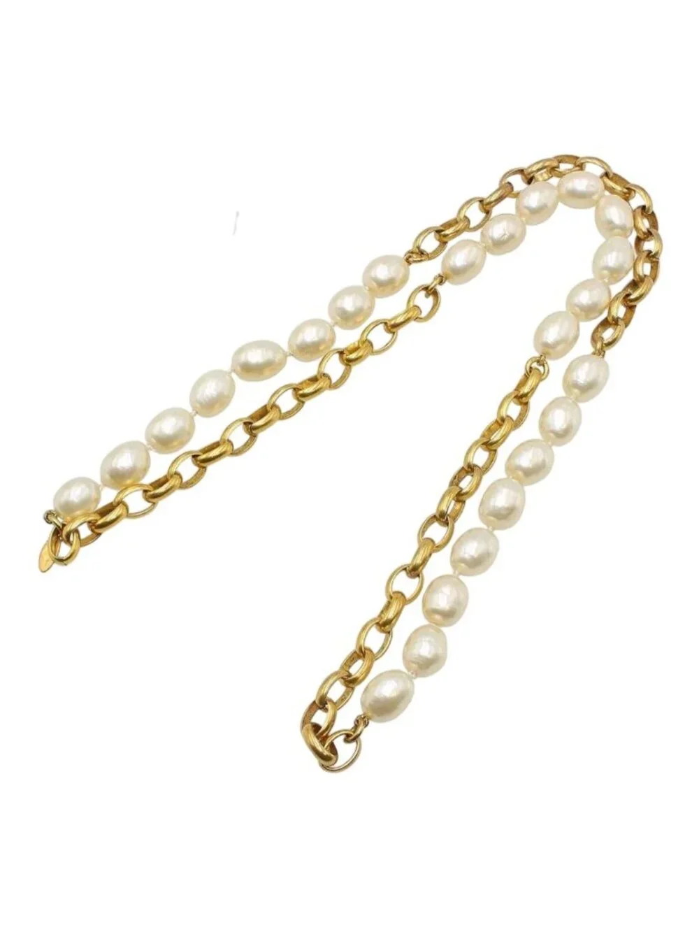 Chanel CC Logo Faux Pearl Long Chain Necklace