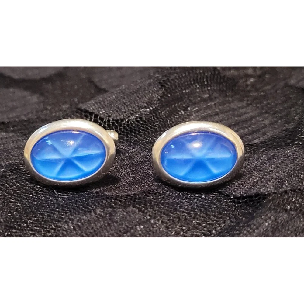 Vintage ANSON Blue Starburst Glass Cufflinks, Mid Century Modern - 1960s