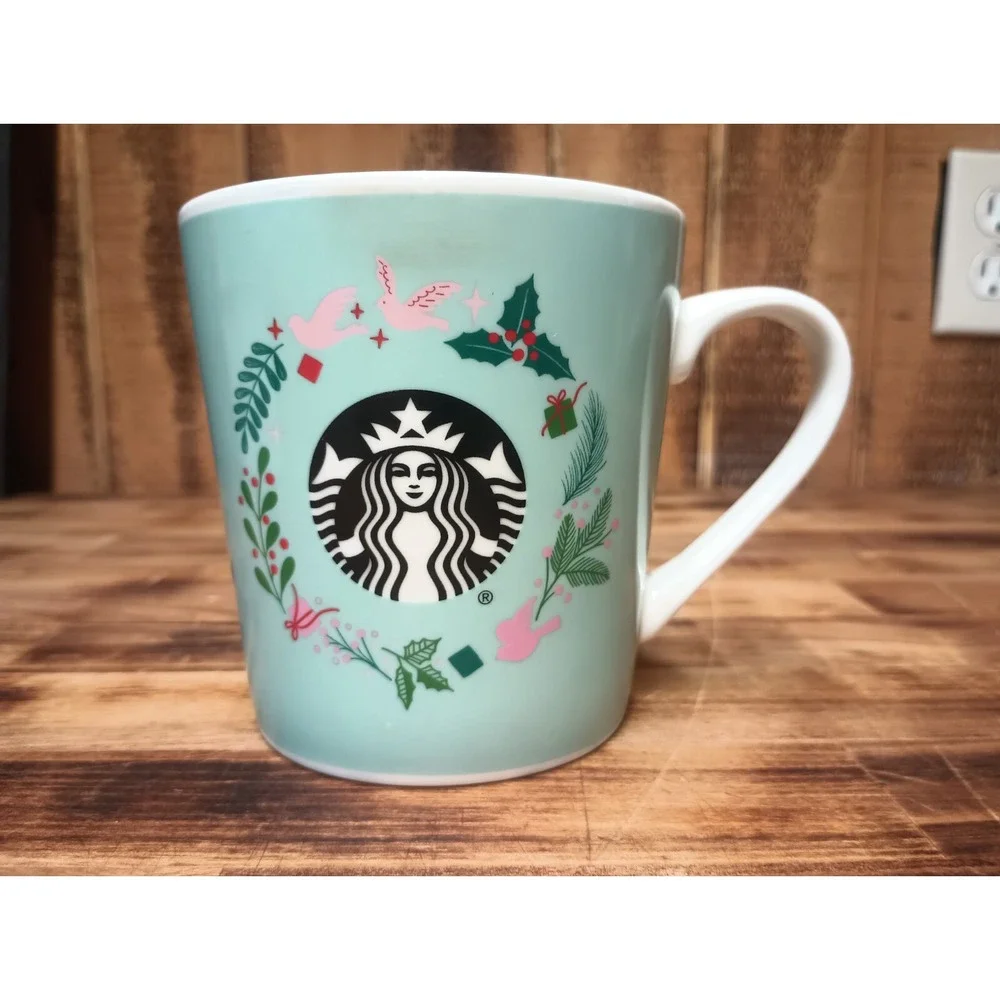 Starbucks 2019 Christmas Holiday Mermaid‎ Coffee Cup Mug Blue Dove Holly 18 FL