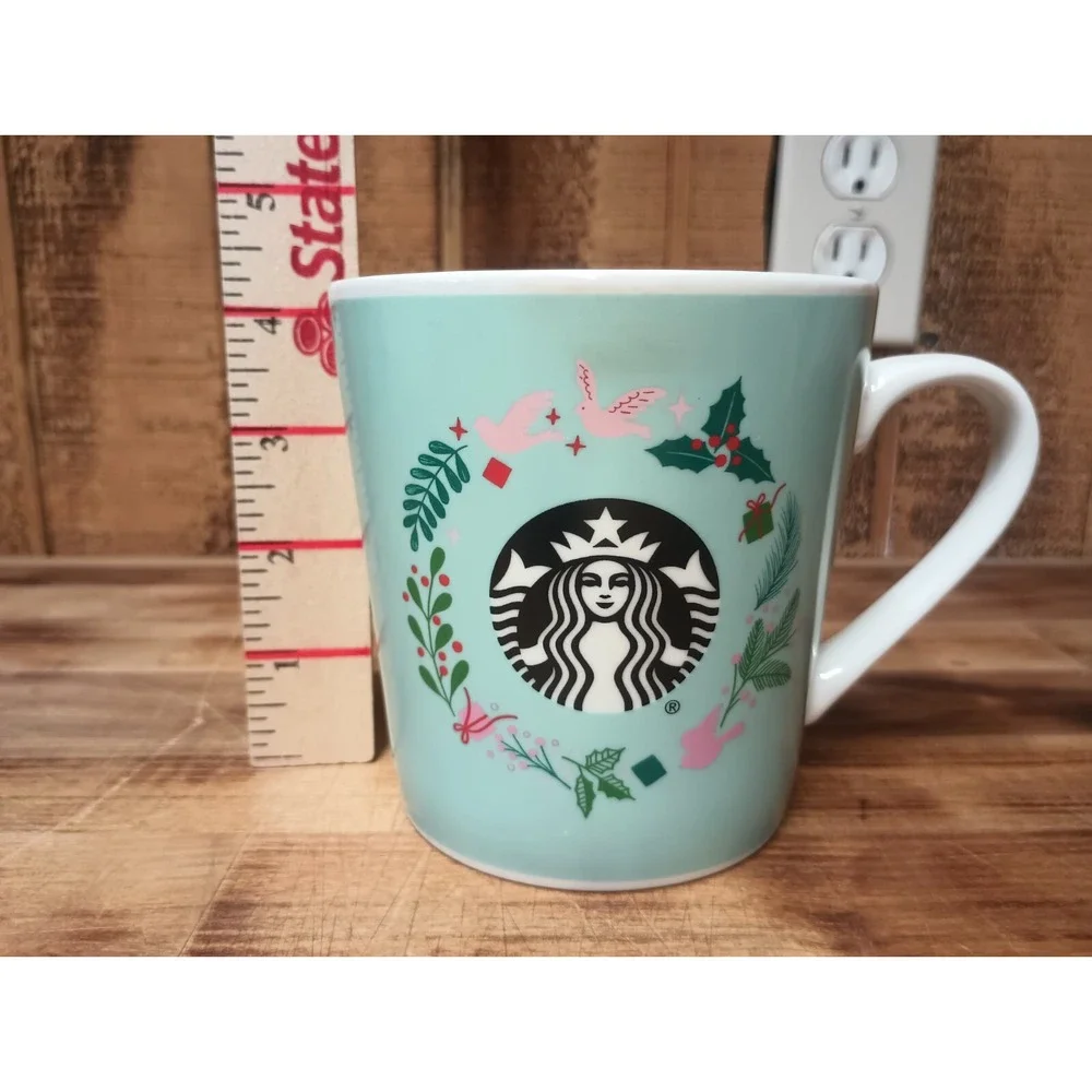 Starbucks 2019 Christmas Holiday Mermaid‎ Coffee Cup Mug Blue Dove Holly 18 FL