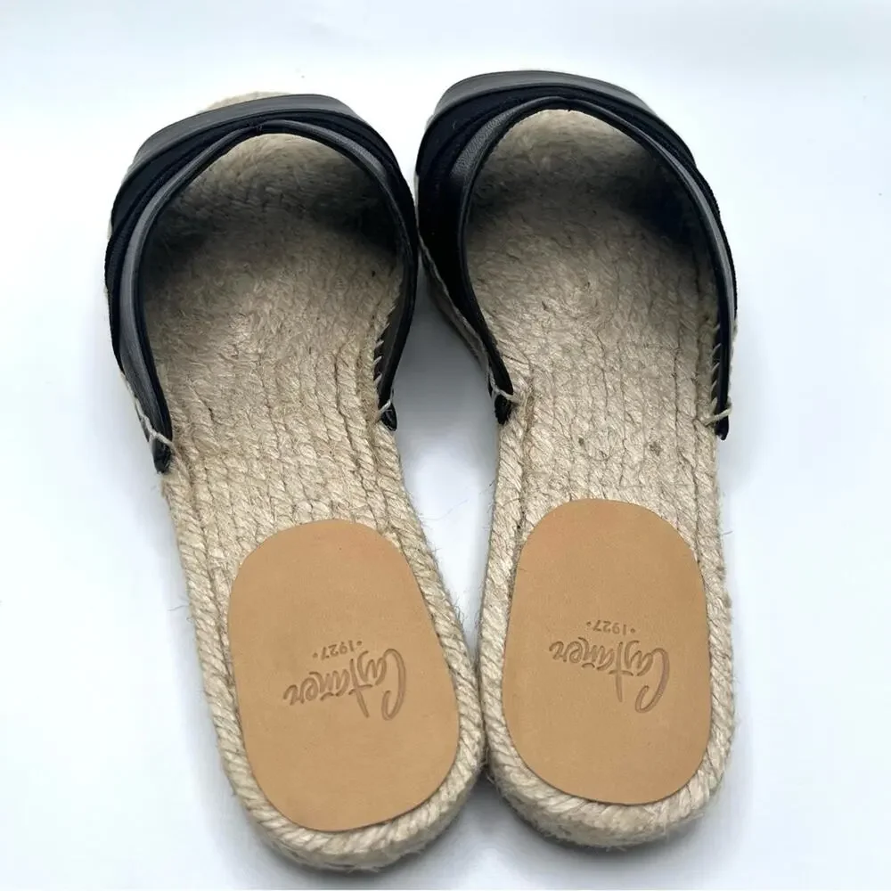 Castañer Pasi Black Leather Espadrille Slides Flat Sandals Size 5 Summer Chic